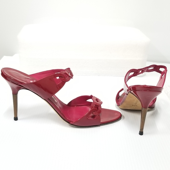 Manolo Blahnik patent Leather Red Stiletto Heels slippers Slides mules sandals - Picture 12 of 15